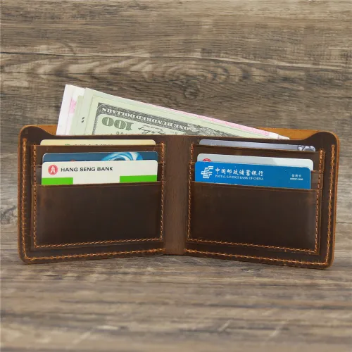 Genuine Crazy Horse Leather Short Wallet – Retro Cowhide Men’s Wallet